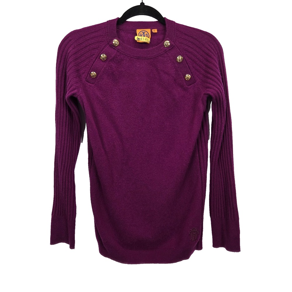 Tory Burch 100% Cashmere Knit Pullover Sweater Wine Purple Size Medium